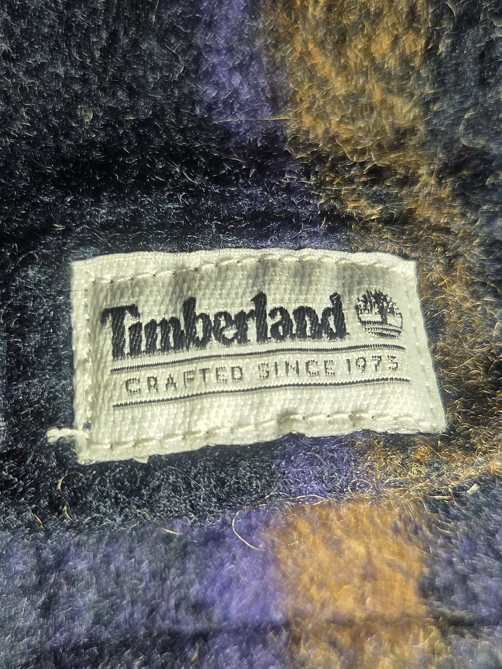 Timberland Wool Blend Heavyweight Plaid Overshirt Jacket Purple Gold Mens Small